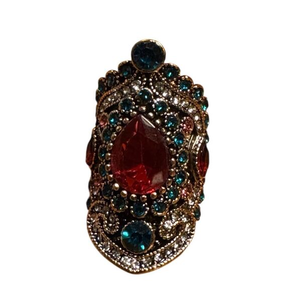 Fashion jewelry Gold tone multi color pink center stone Statement Ring size7 - Picture 2 of 7